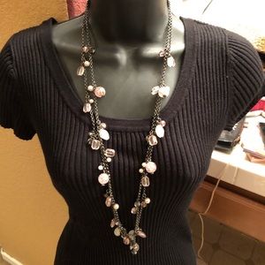 Long Necklace with crystals and beads strand.